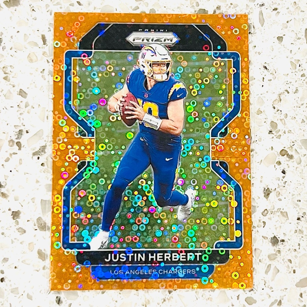 JUSTIN HERBERT ORANGE PRIZM CARD DISCO 2021 LA CHARGERS PANINI NFL